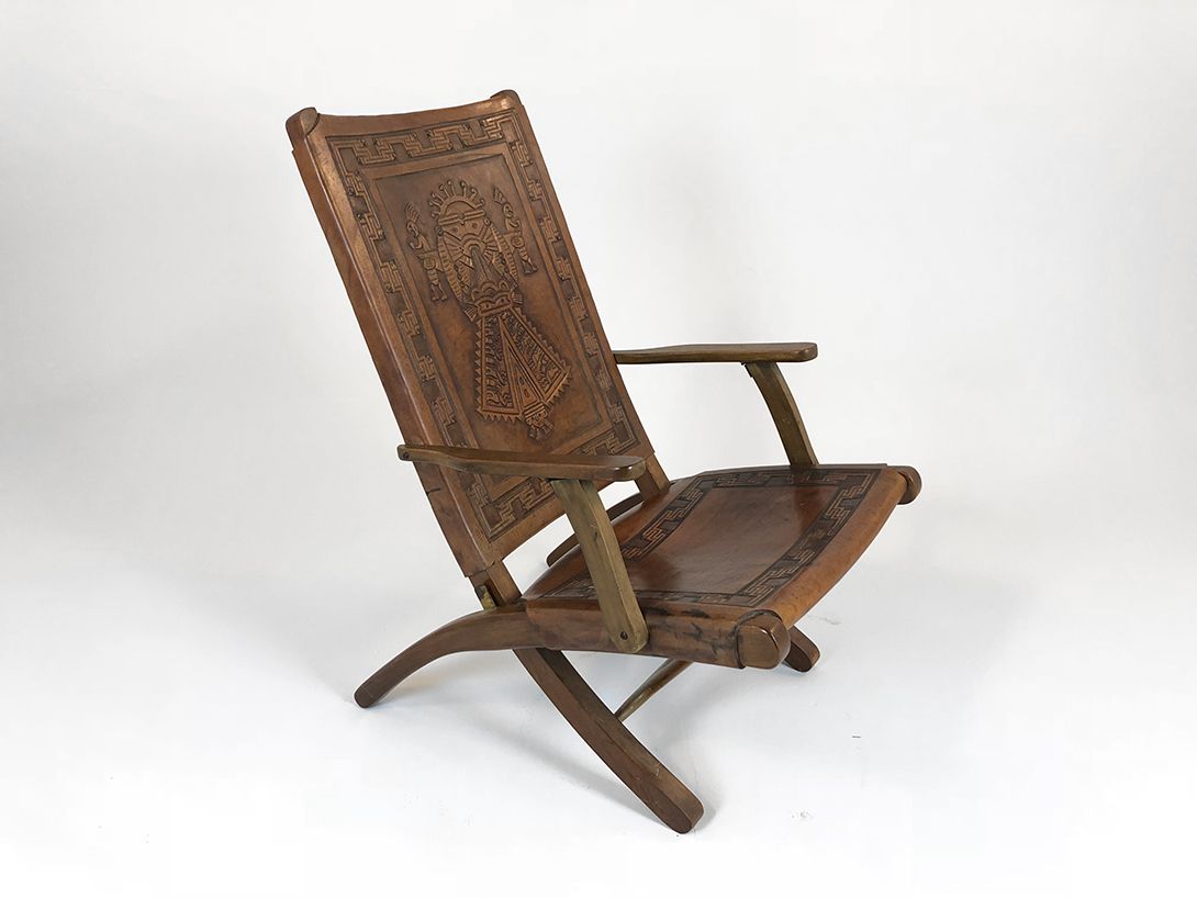 Foto Artesania Peruana De Wilfredo Rios Wooden Leather Chair with High Backrest