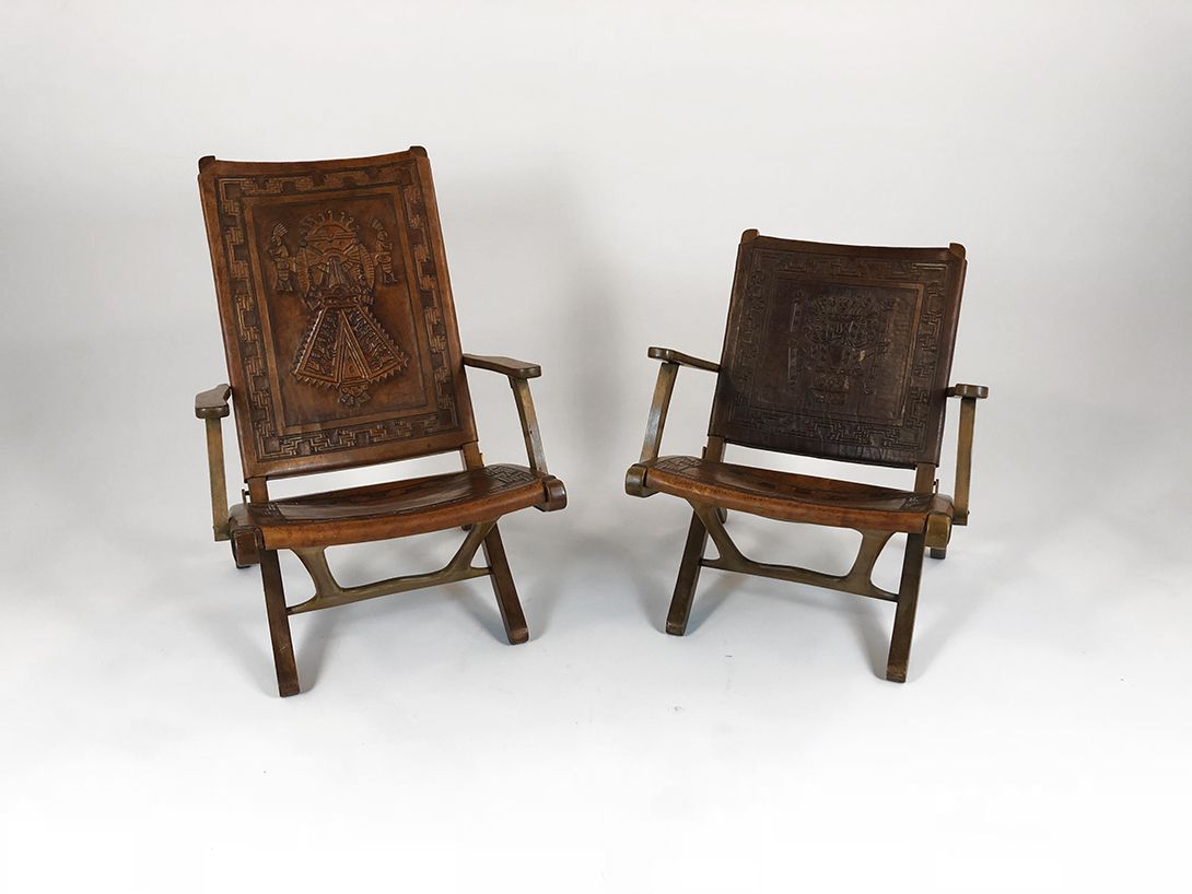 Foto Artesania Peruana De Wilfredo Rios Wooden Leather Chair with High Backrest