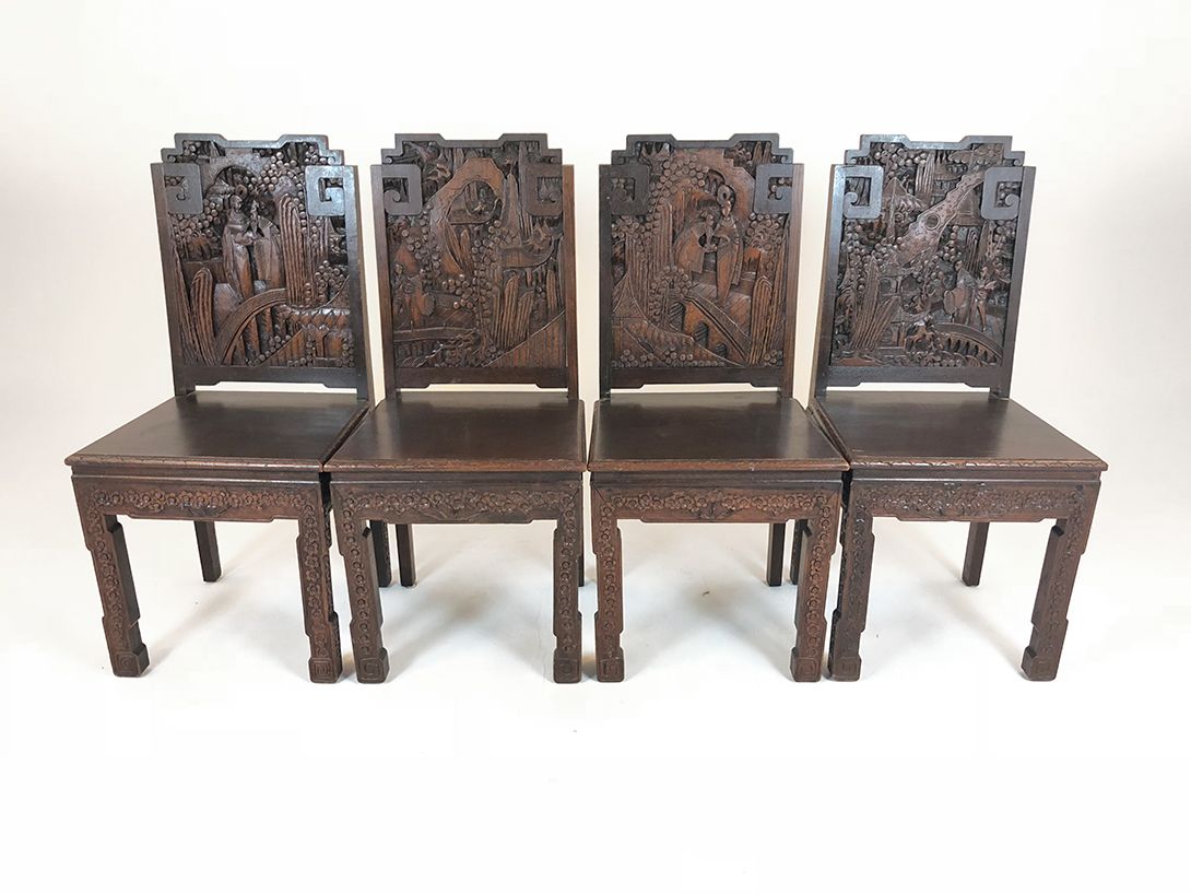 Foto Wooden Chair with Carved Backrest h98x42x46