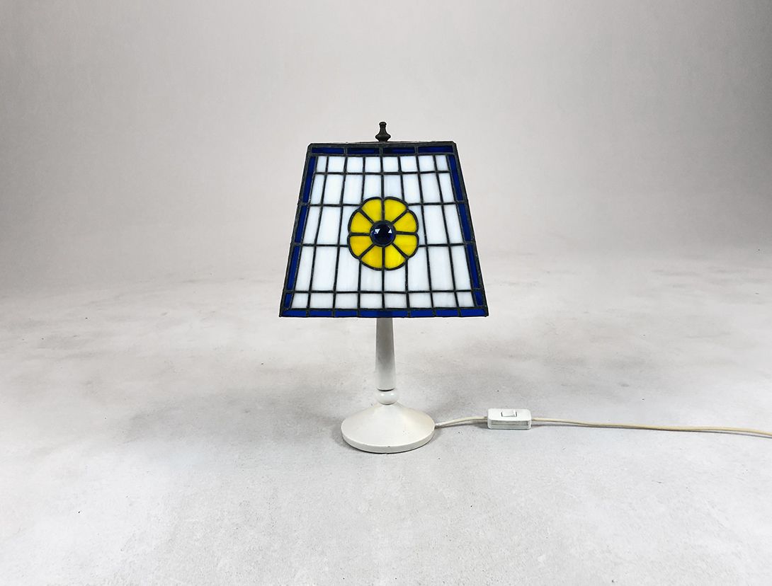 Foto Desk Lamp with Square Tiffany Style Lampshade h47 RA4