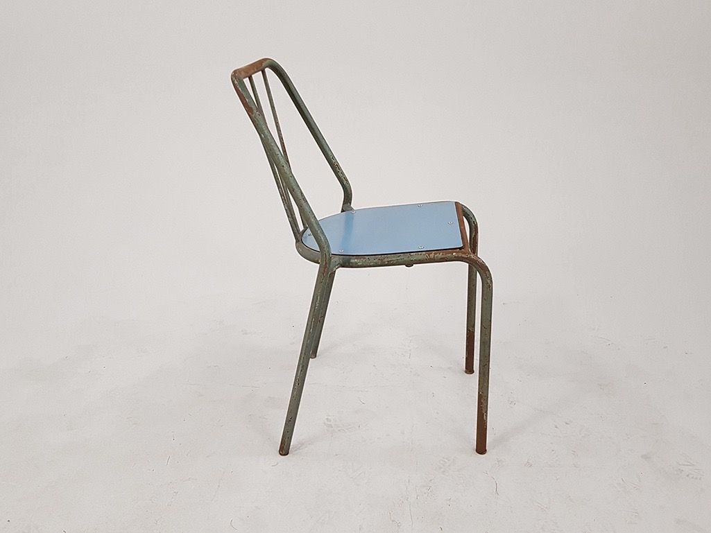 Foto Metal Kitchen Chair with Blue Seating Surface Italy 1962 h76x48x45