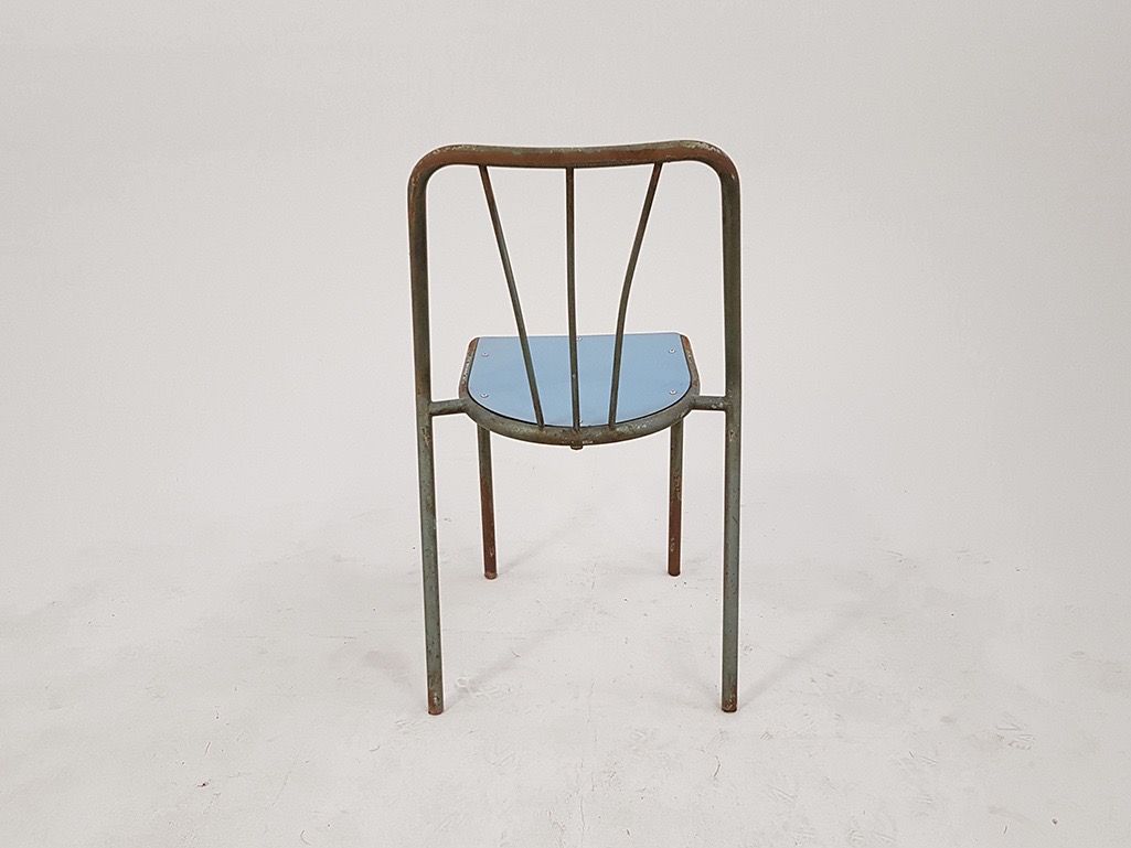 Foto Metal Kitchen Chair with Blue Seating Surface Italy 1962 h76x48x45