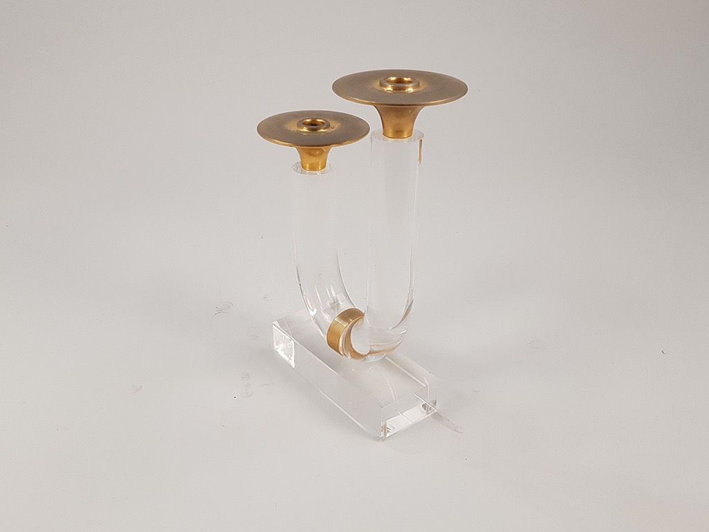 Foto Candle Holder Transparent U-formed with Golden Piks h34 Italy 1975