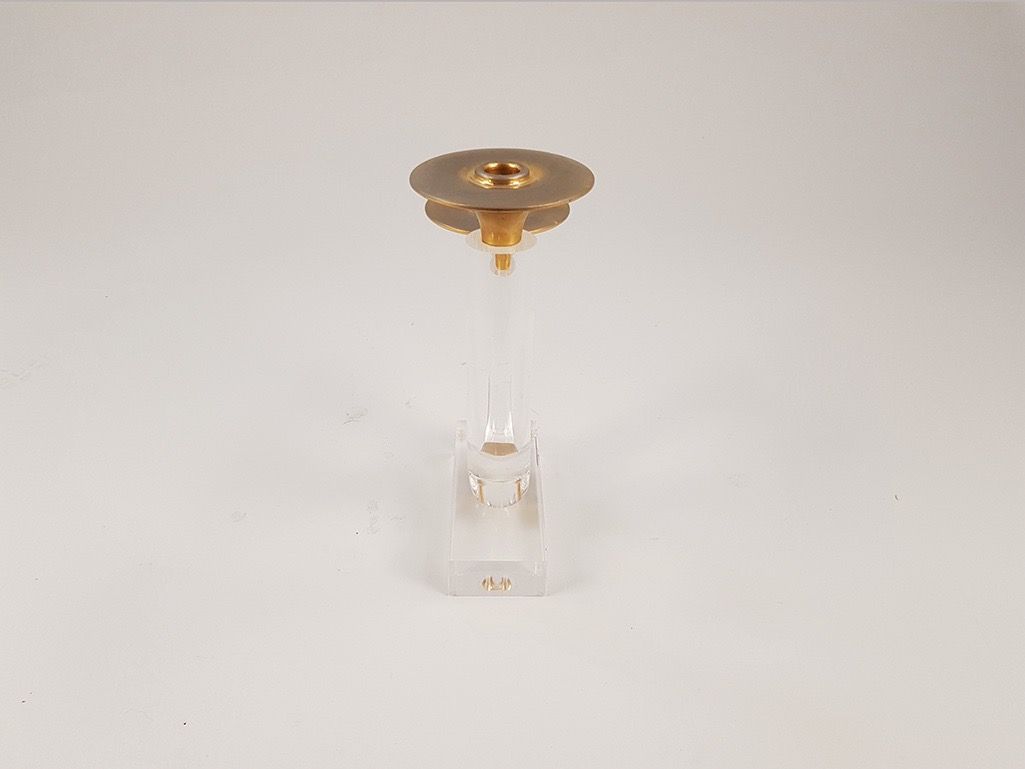 Foto Candle Holder Transparent U-formed with Golden Piks h34 Italy 1975