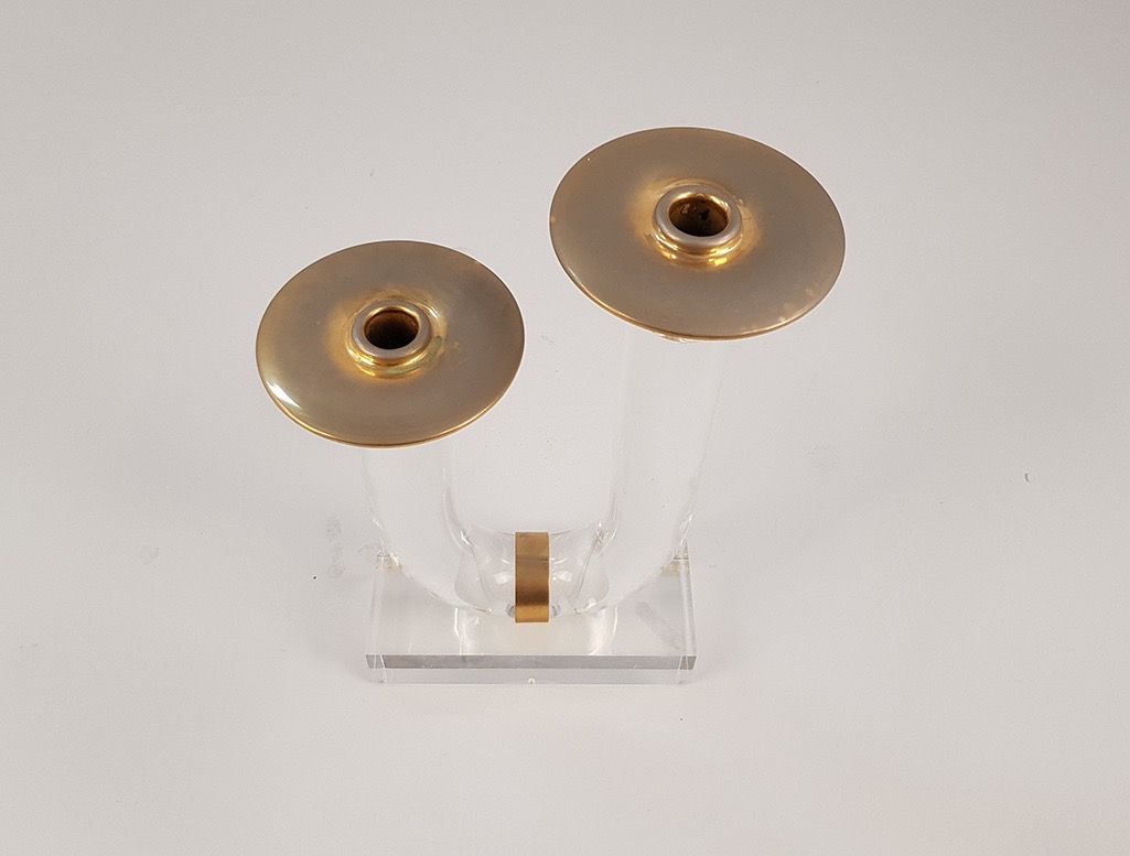 Foto Candle Holder Transparent U-formed with Golden Piks h34 Italy 1975