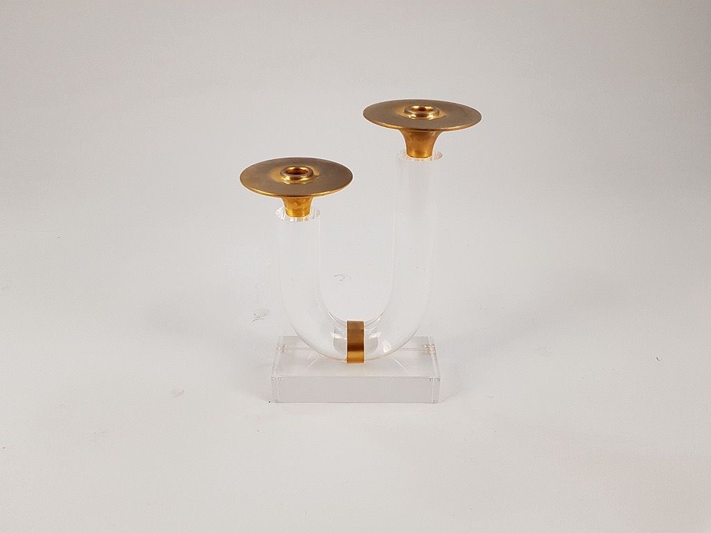 Foto Candle Holder Transparent U-formed with Golden Piks h34 Italy 1975