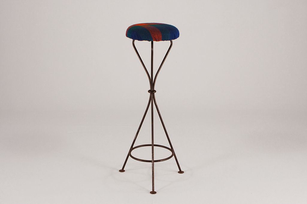 Foto Bar Stool with Chequered Textile Top Red, Blue and Green, h80x34cm