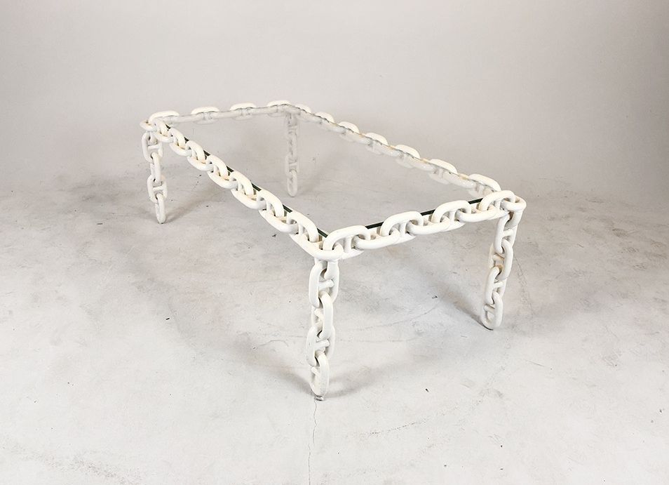 Foto White Chain Coffe Table Metal and Glass h47x135x71