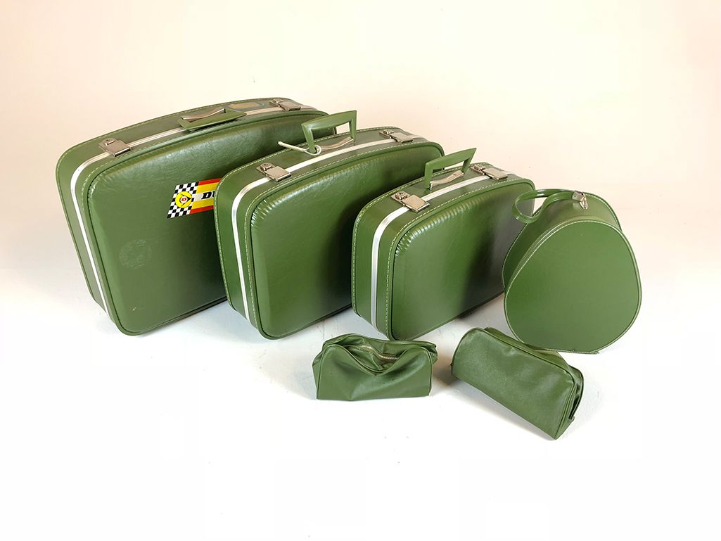 Foto Green Leather Suitcase 1966 3 Sizes h42x60x16