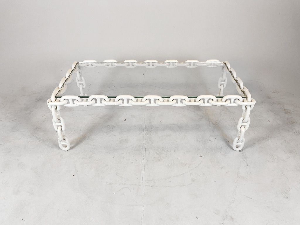 Foto White Chain Coffe Table Metal and Glass h47x135x71