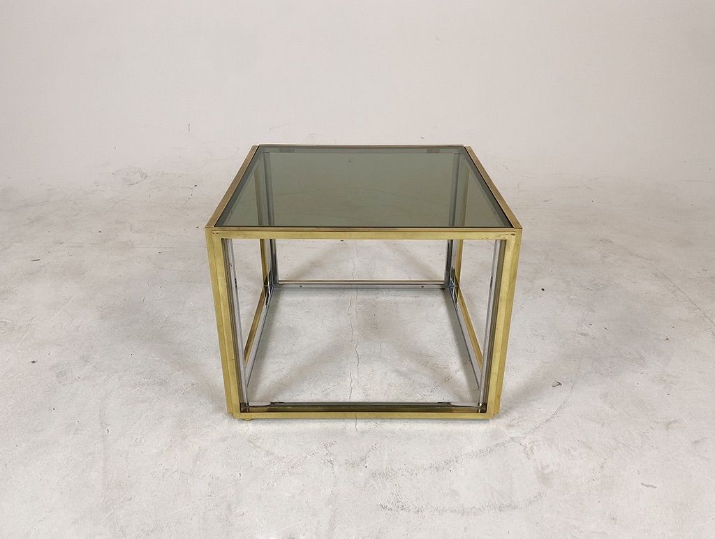 Foto Coffee Table with Smoked Glass and Brass and Chrome Frame h38x50x50