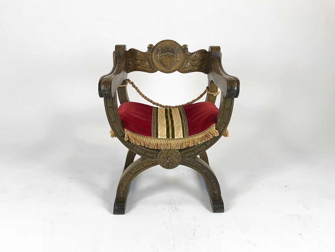 Foto Wooden Armchair with Velvet Pillow and Cords