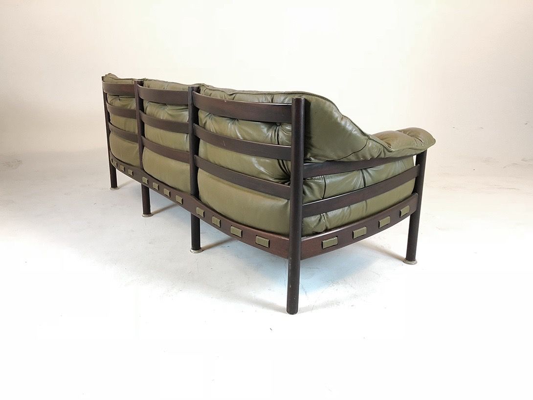 Foto Green Leather Sofa, Three-Seater
