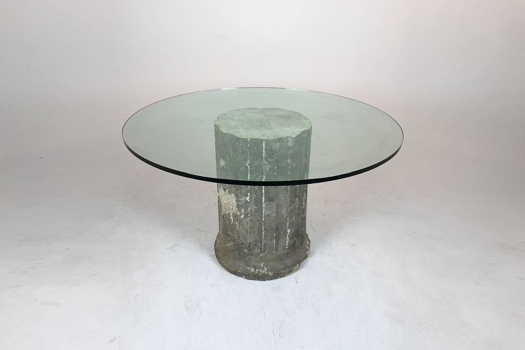 Foto Stone Column Table with Glass Table Top h78x130