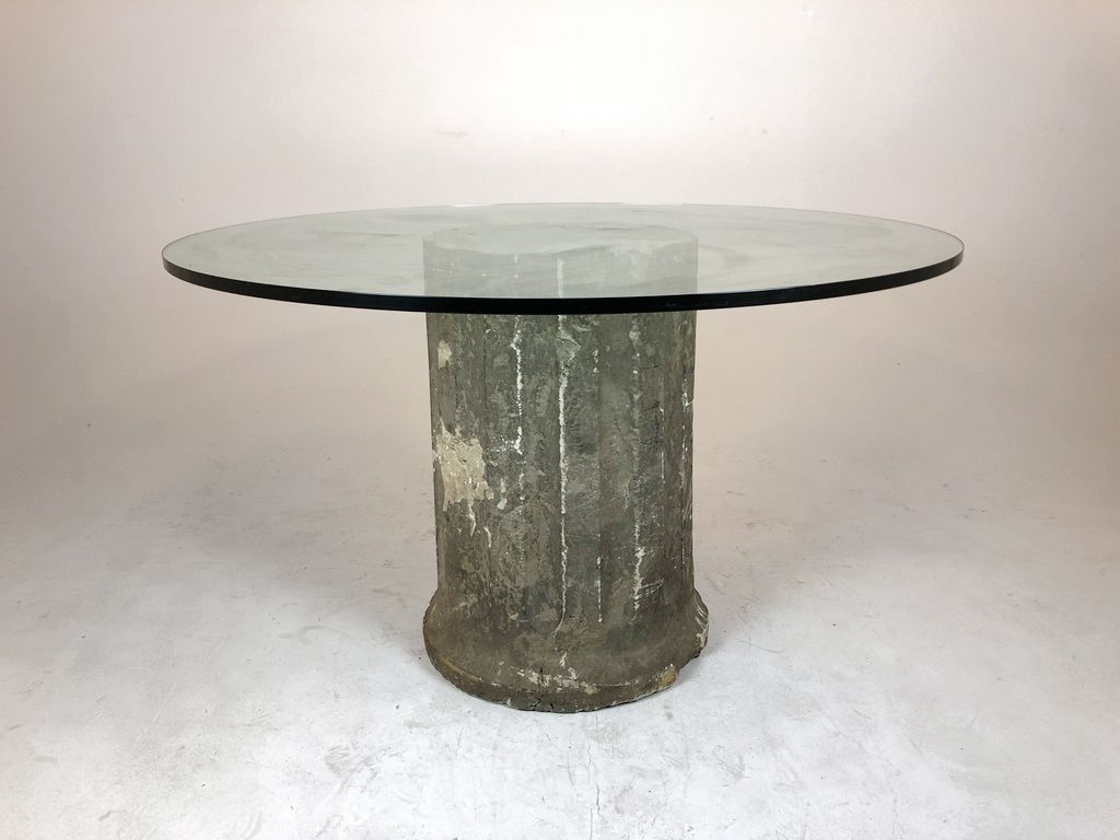 Foto Stone Column Table with Glass Table Top h78x130