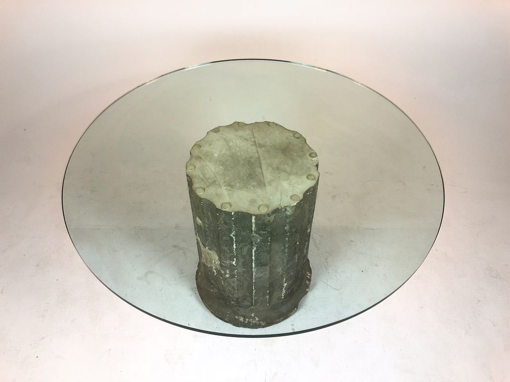 Foto Stone Column Table with Glass Table Top h78x130