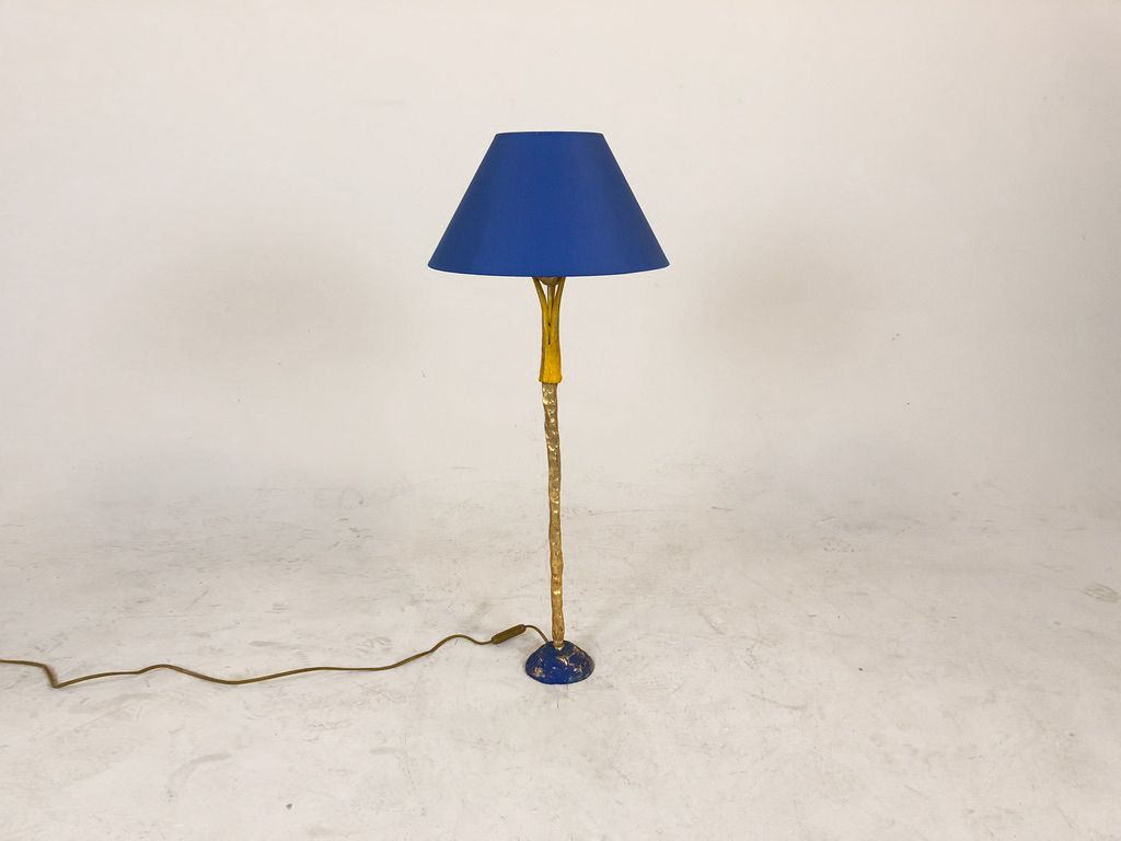 Foto Lamp with Blue Shade and Gold Stand h85