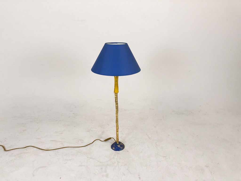 Foto Lamp with Blue Shade and Gold Stand h85