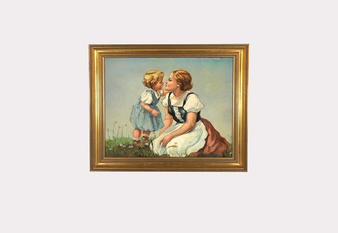 Foto Painting of Mother and Daughter with Golden Frame h61x71 35A11