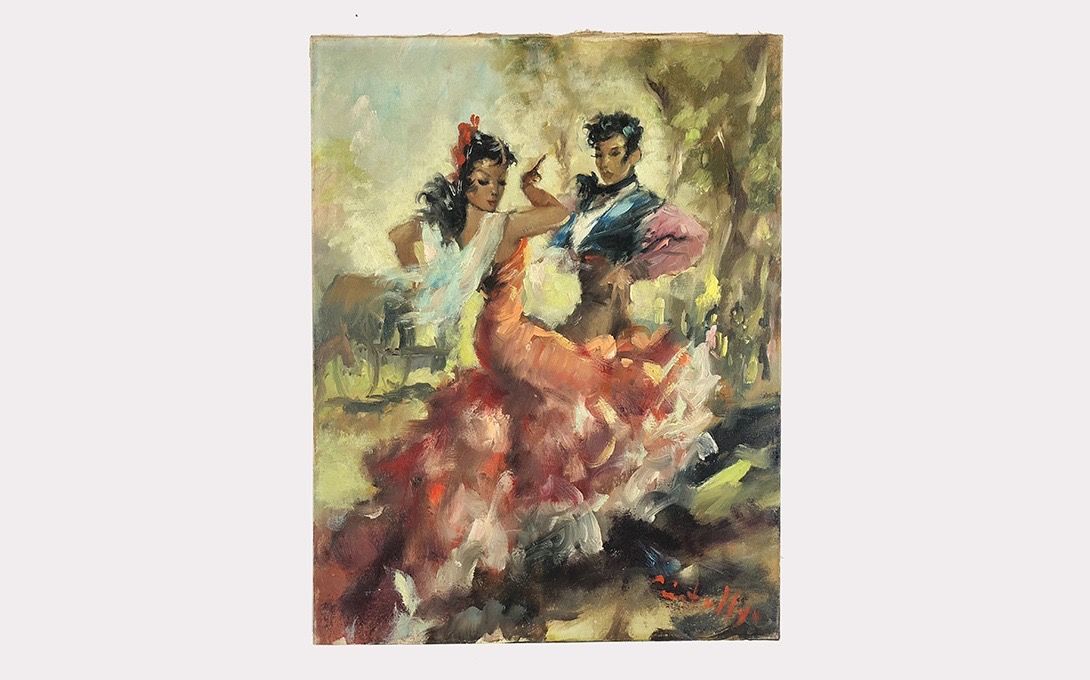 Foto Oil Painting of Flamenco Dancing Couple Gitanos 26E6
