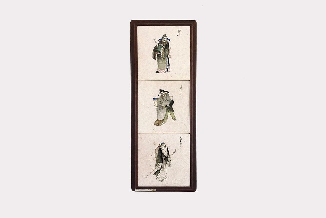 Foto Old Japanese Tile Painting of Samurai Hand Painted 23A18