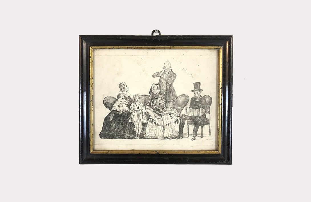 Foto Etching of a Victorian Family Scene Dublin 1880 26B8