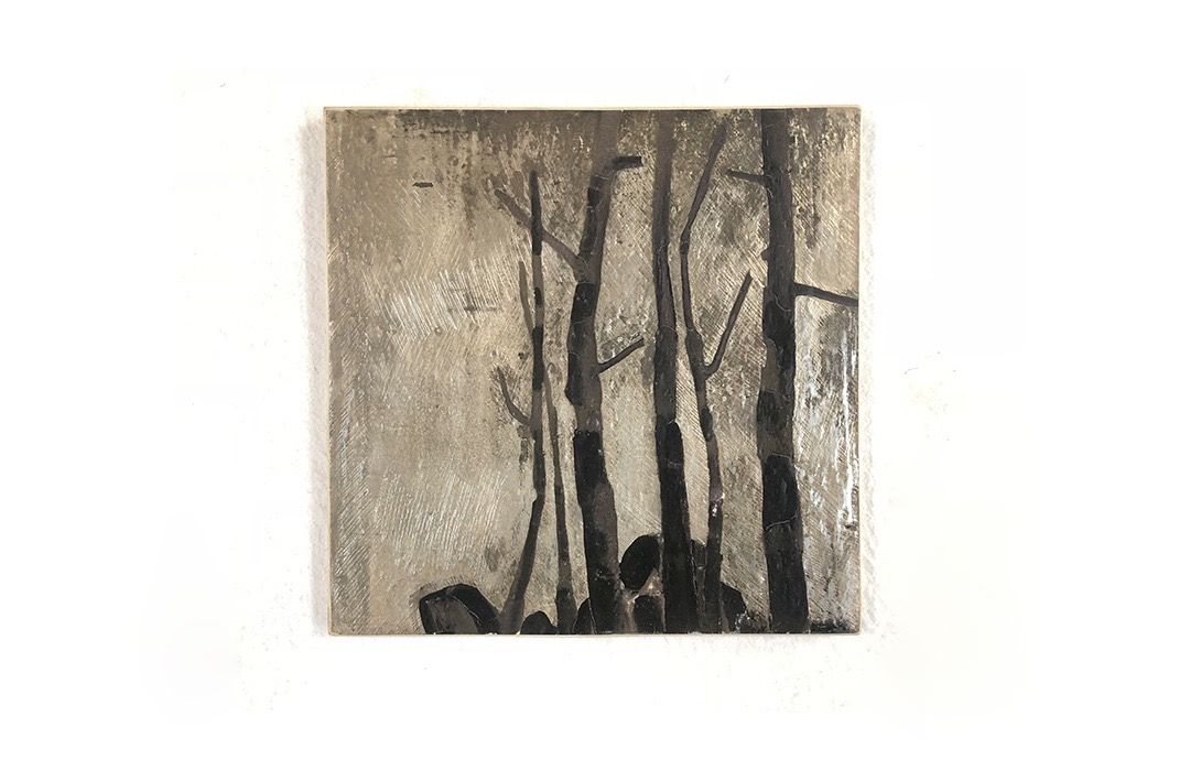 Foto Grey Toned Stoneware Artwork of Trees Germany 1980 8B7