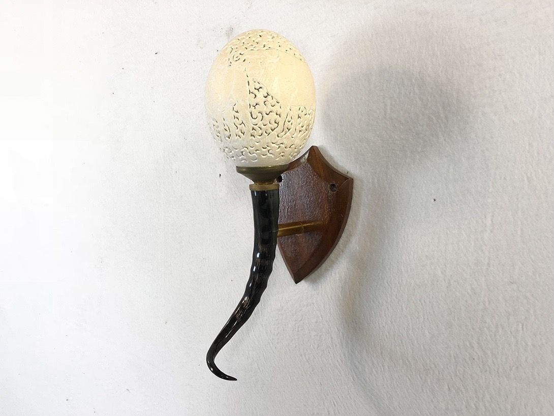 Foto Carved Ostrich Egg Wall Lamp with Horn h41