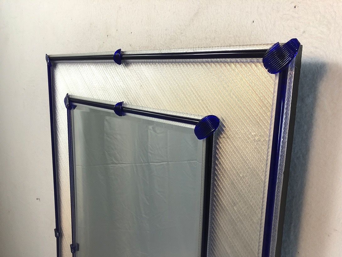 Foto Mirror with Blue and Silver Glass Frame Murano 1976