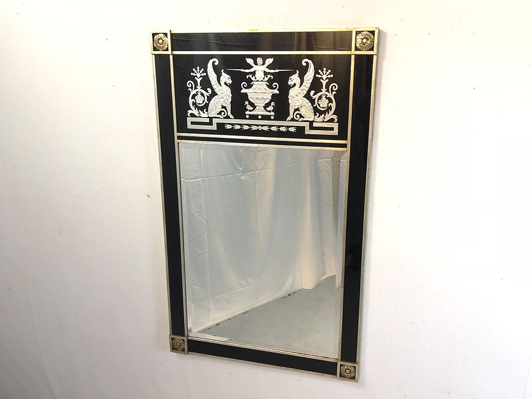 Foto Black Glass Framed Mirror with Silver and Golden Egyptian Ornaments h130