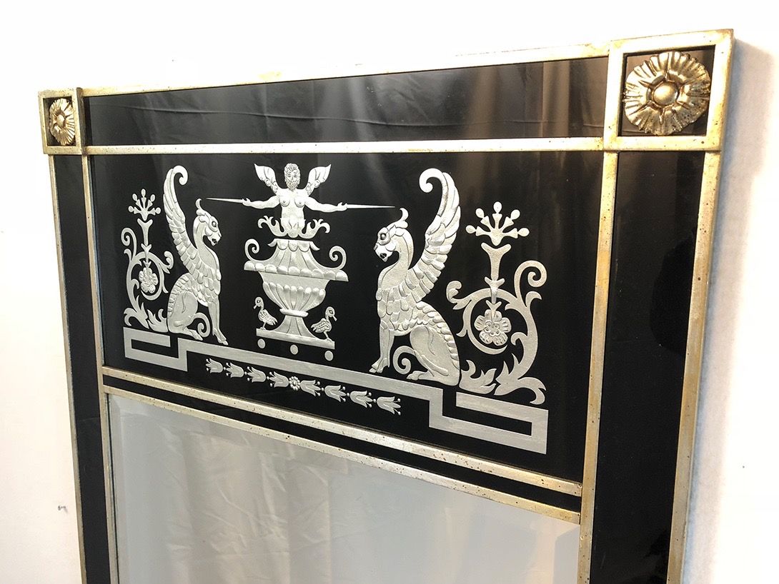 Foto Black Glass Framed Mirror with Silver and Golden Egyptian Ornaments h130