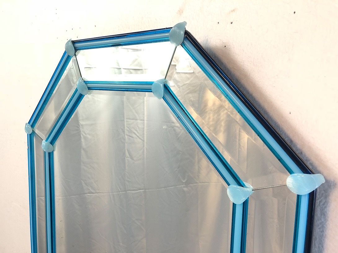 Foto Blue Framed Octagonal Murano Mirror Italy 1980