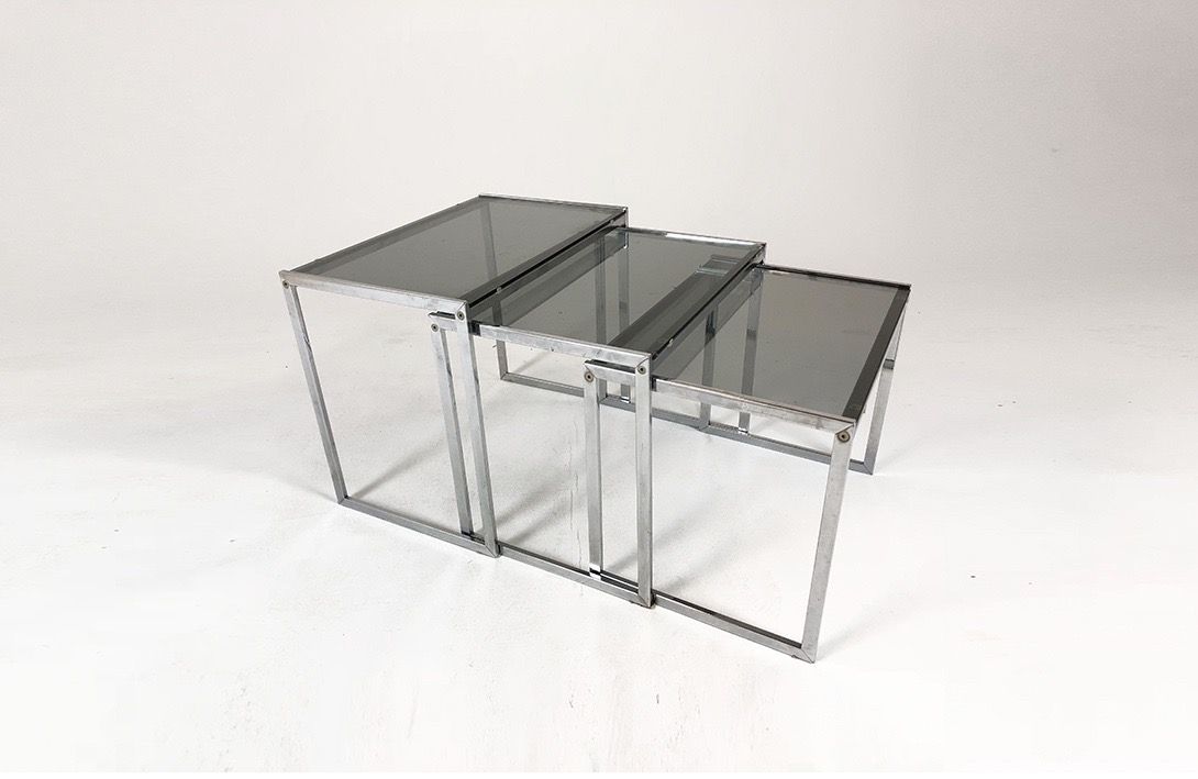 Foto Metal Nesting Tables with Smoked Glass Top h46x55x35
