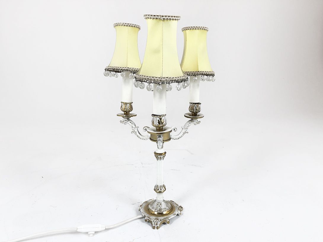Foto White and Gold Desk Lamp with Yellow Shades and Crystals h49