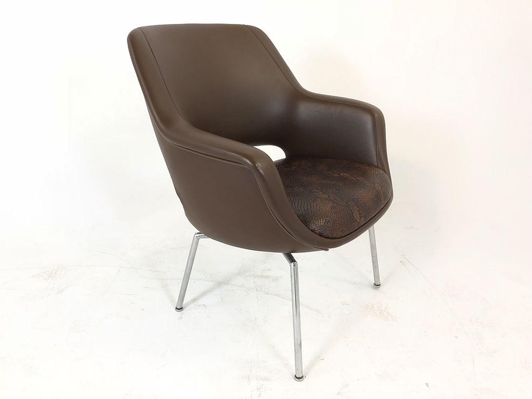 Foto Cocoa Brown Sky Leather Armchair with Snake Cushion 1964