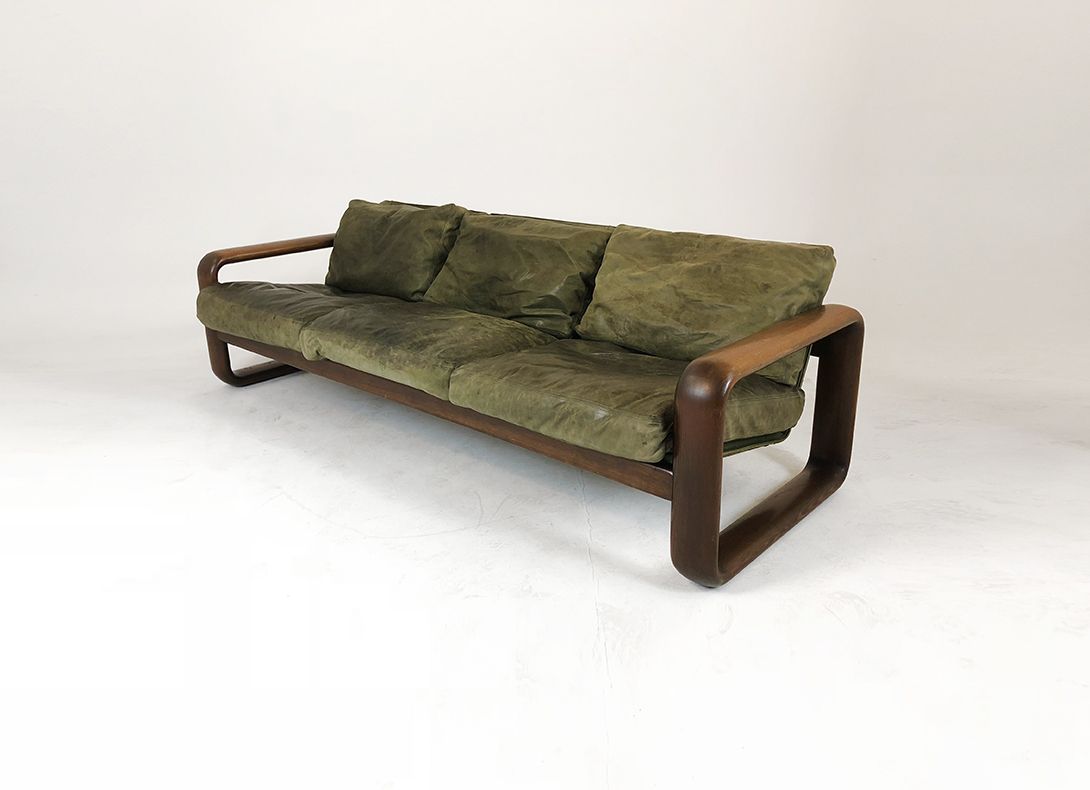 Foto Rosenthal Green Leather Three Seater Couch 1970