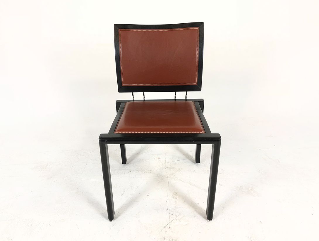Foto Wooden Dining Chair with Red Leather Upholstery, Switzerland
