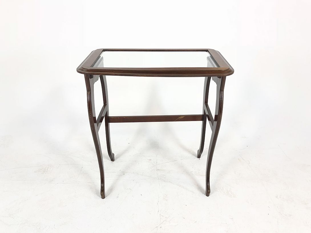 Foto Wooden Side Table with Glass Top h76x71x43