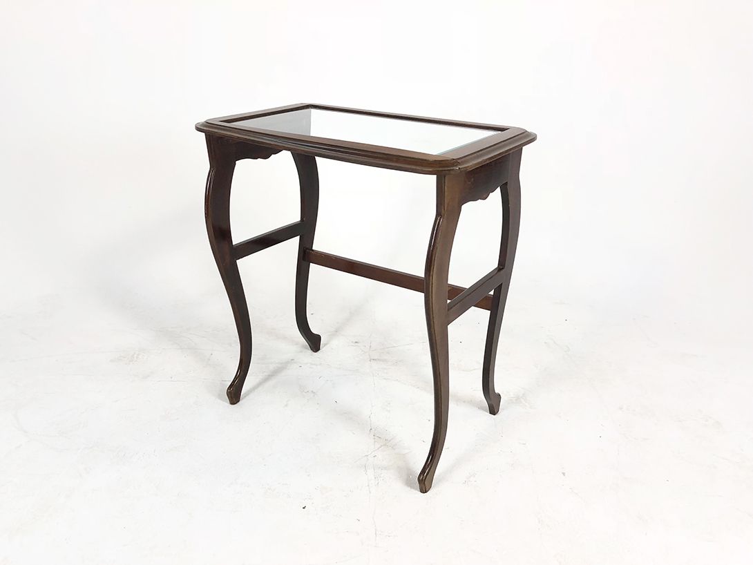 Foto Wooden Side Table with Glass Top h76x71x43