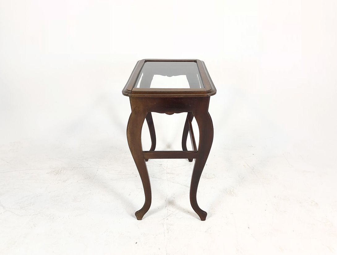 Foto Wooden Side Table with Glass Top h76x71x43