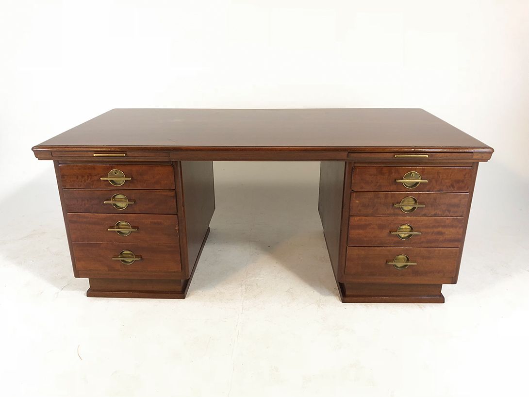 Foto Art Deco Wooden Office Desk with Brass Fittings h77x183x92