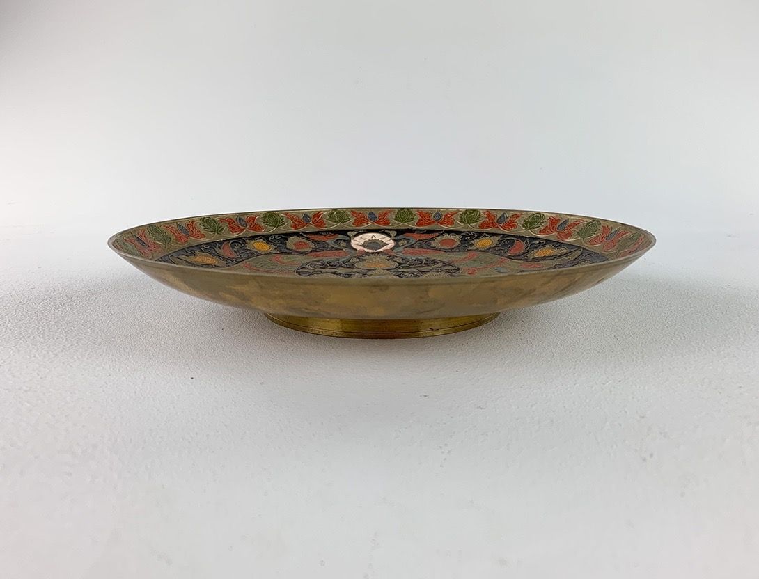 Foto Oriental Plate with Colorful Chiseled Birds and Ornaments Ø30 Morocco 1960