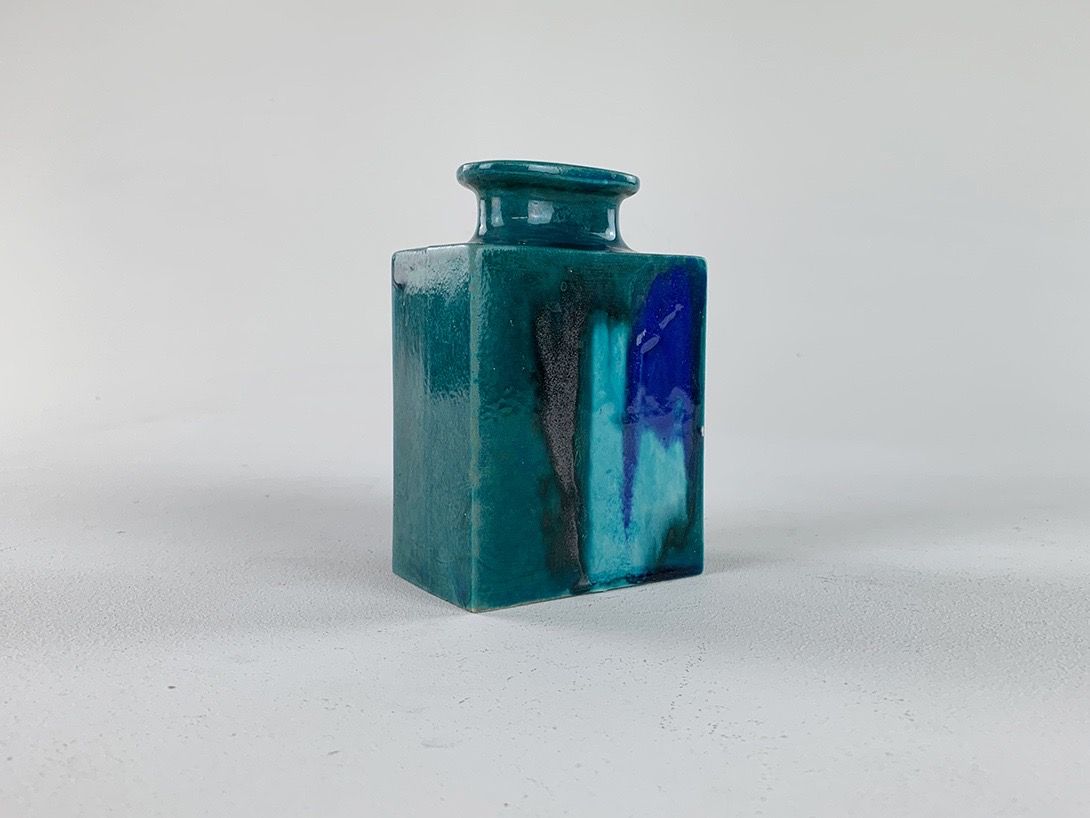 Foto Turquoise Stoneware Vase with Lava Design France 1965 h15 D5