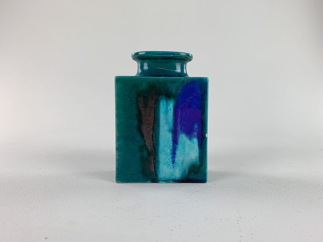Foto Turquoise Stoneware Vase with Lava Design France 1965 h15 D5