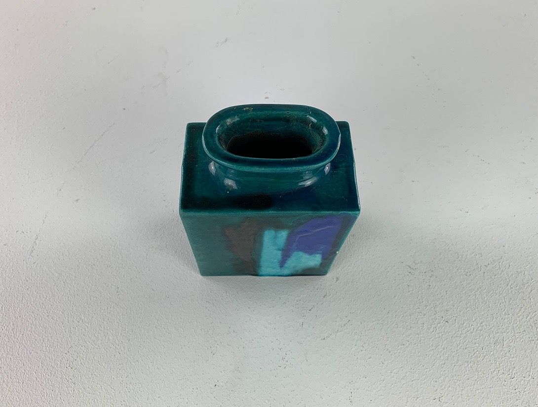 Foto Turquoise Stoneware Vase with Lava Design France 1965 h15 D5