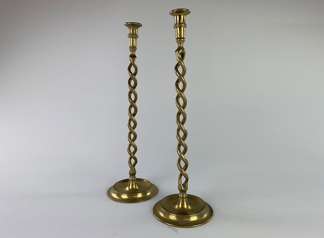Foto Medium Brass Candle Holder Double Helix h52 Alsace 1930