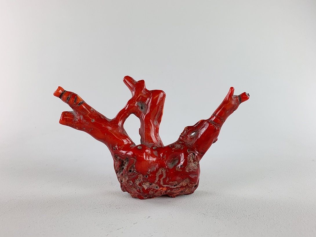 Foto Antique Red Coral Sculpture with Chinese Carvings