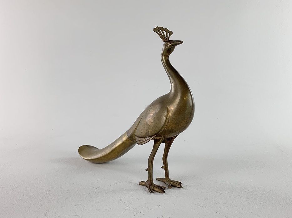 Foto Brass Peacock Sculpture h27 France 1955