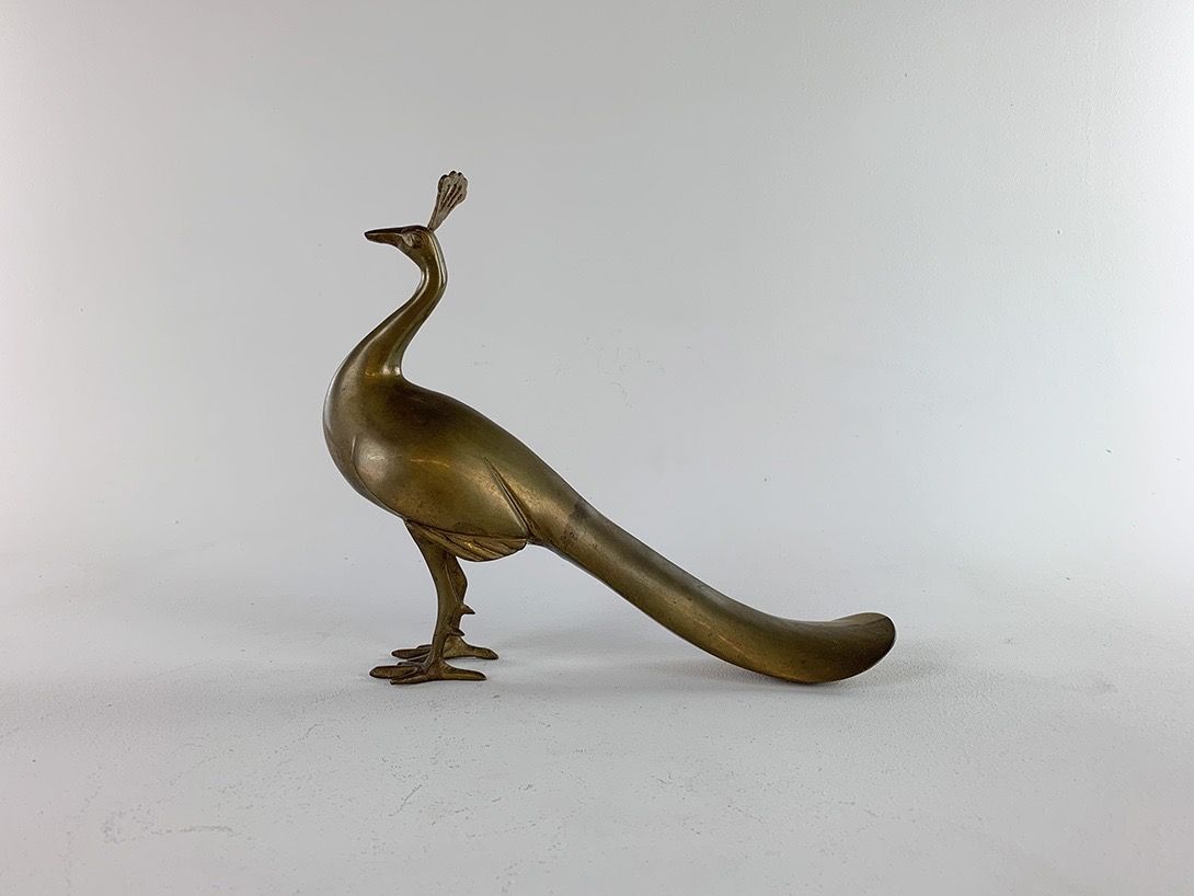 Foto Brass Peacock Sculpture h27 France 1955