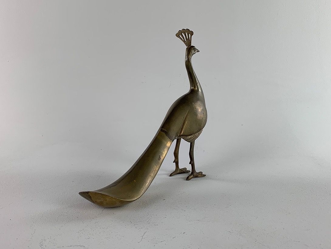 Foto Brass Peacock Sculpture h27 France 1955